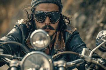 portrait of a man on a motorcycle