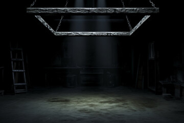 a dark room under the light