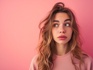 Naklejka premium Woman makin Surprised and Curious Expression, Isolated Background