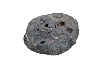 Cut out raw specimen of basalt rock isolated on white background.