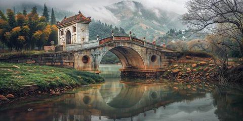 Fotobehang Old stone bridge in an old quaint European town © Rajko