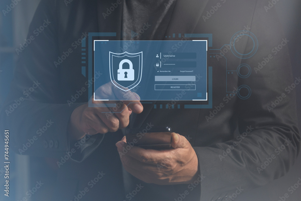 Poster password and username login page, cybersecurity concept, online user authentication sign-in, technol