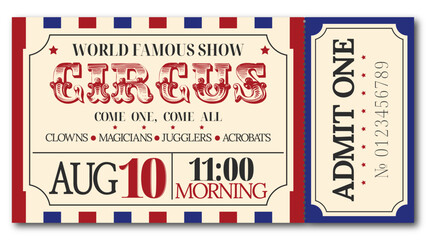 admit one circus ticket red and blue