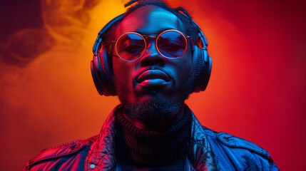 one man guy jacket background portrait fashion dj american music headphones african black...