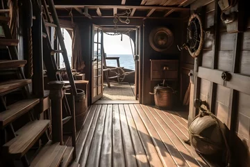 Foto op Plexiglas Deck of a pirate ship with a door to the captain's quarters and stairs leading to the galley © Pablo