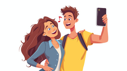Man and women taking selfie from smartphone isolated