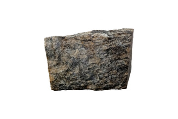 Gneiss rock sample isolated on white background. Metamorphic rock stone.       