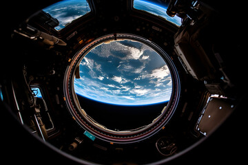 the view of the earth from the window of a space station