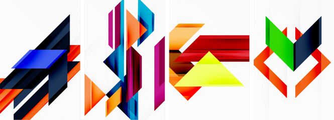 Bright colorful geometric abstract poster background set