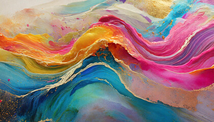 Currents of translucent hues, snaking metallic swirls, and foamy sprays of color shape the landscape of these free-flowing textures. Natural luxury abstract fluid art painting in alcohol ink technique