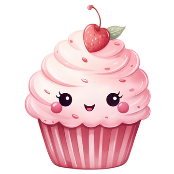 Cute pink cupcake cartoon 
