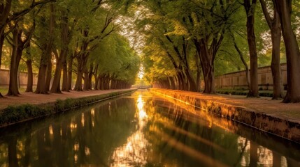 Late spring look on Canal du Midi canal in Toulouse - obrazy, fototapety, plakaty