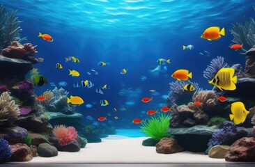 Fototapeta na wymiar Aquarium Aquarium Aquarium Wildlife Colorful Sea Panorama,Tropical Marine Underwater Fish On Coral Reef.Aquarium In Pet Store,