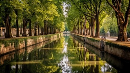 Fototapeta na wymiar Late spring look on Canal du Midi canal in Toulouse