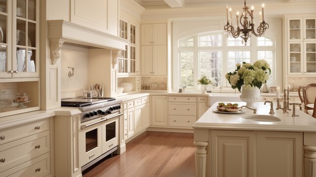 Traditional-inspired Kitchen with Soft Ivory Walls and Classic Elegance Create a timeless and elegant kitchen with soft ivory walls that exude warmth and sophistication