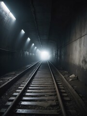 Underground foggy tunnel abandoned dark scary dirty passage, noir theme from Generative AI