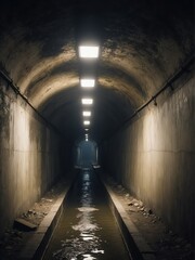 Underground sewer tunnel abandoned dark scary dirty passage from Generative AI