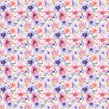 Purple Flower Watercolor Illustration. A Magnificent Pattern for Decorating and Crafting