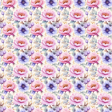 Watercolor Purple Flowers Pattern. A Delightful Pattern for Different Applications