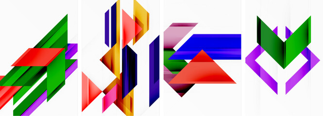 Bright colorful geometric abstract poster background set