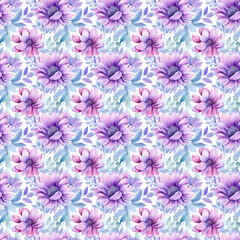 Purple Watercolor Flower Design. A Lovely Pattern for Wallpapers, Fabrics, Wrapping Papers, and More