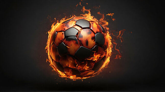 a close up of a soccer ball with a fire and smoke around it . Generative AI