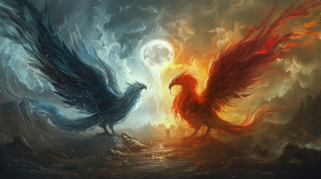 flying griffin and phoenix