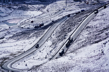 The winding mountain road on Zheduo Mountain in western Sichuan Province, China