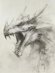 Pencil sketch of a roaring dragon on paper