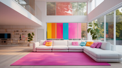 modern living room with vibrant colored decoration