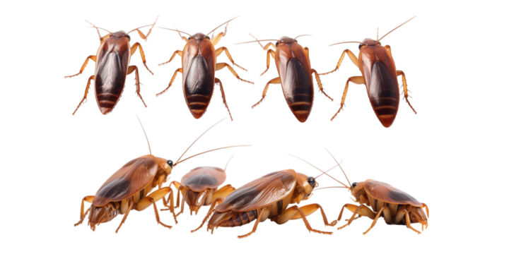 Collection of cockroach isolated on a white background as transparent PNG
