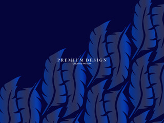 Blue feather premium background. Abstract dynamic composition. Modern vector feather illustration.