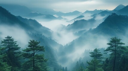 Landscape of Mount Huangshan (Yellow Mountains). UNESCO World Heritage Site.