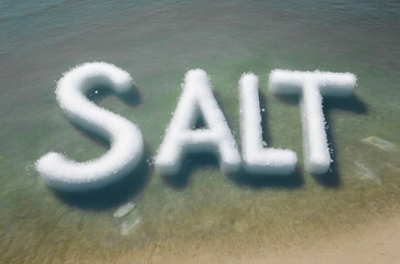 3d text Salt on sea water as concept of sea salt