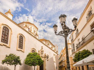 Cadiz, Spain - Part of the Convent of St Francis in the Plaza San Francisco in spring sunshine, Cadiz.