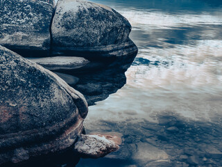 Lake Tahoe Incline Village Hiking Trails to the Sunny Beach at Winter Season with Clear Water and...