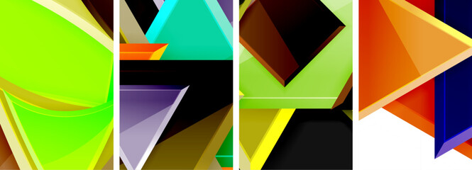 Glossy triangles geometric poster set for wallpaper, business card, cover, poster, banner, brochure, header, website