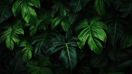 Exotic Plants Wall Art, Forest Background with Stacked Leaves on Black, Nature Image of Beautiful Foliage Above.jpeg
