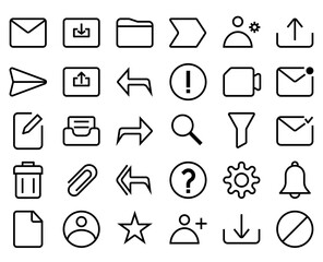 Email icon pack line style. Contains 30 icons