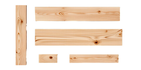 Collection of wood plank isolated on a white background as transparent PNG