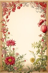 closeup flower border butterfly template sheet frame large vertical blank spaces fairy tale illustrations fading away opening door attestation list portal roses peonies