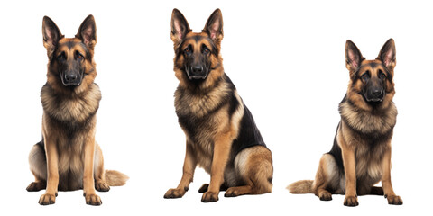Collection of german shepherd dog isolated on a white background as transparent PNG