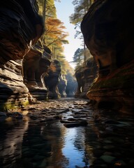 river running narrow canyon rocks medium business products supplies flow time complex shapes cathedral sun scene forests naturalistic technique todays