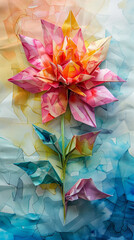 Watercolor painted origami, blending the art of folding with the fluidity of paint for vibrant creations