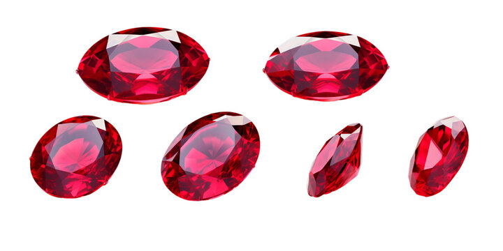 Collection of ruby isolated on a white background as transparent PNG