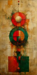 traffic light red green chakra diagram face rusted panels arranged large canvas expressive emotional piece proportions circle monoliths