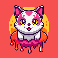Obraz premium Adorable Cat Design: Cute and Playful Feline Graphic for Trendy T-Shirt Print on Demand, Perfect for Cat Lovers and Casual Wear Enthusiasts