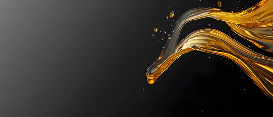 Splashes of oily liquid. Organic or motor oil on a black background - obrazy, fototapety, plakaty