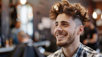 Young handsome man in barber shop salon