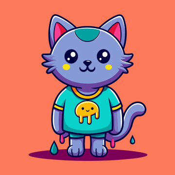 Adorable Cat Design: Cute and Playful Feline Graphic for Trendy T-Shirt Print on Demand, Perfect for Cat Lovers and Casual Wear Enthusiasts
